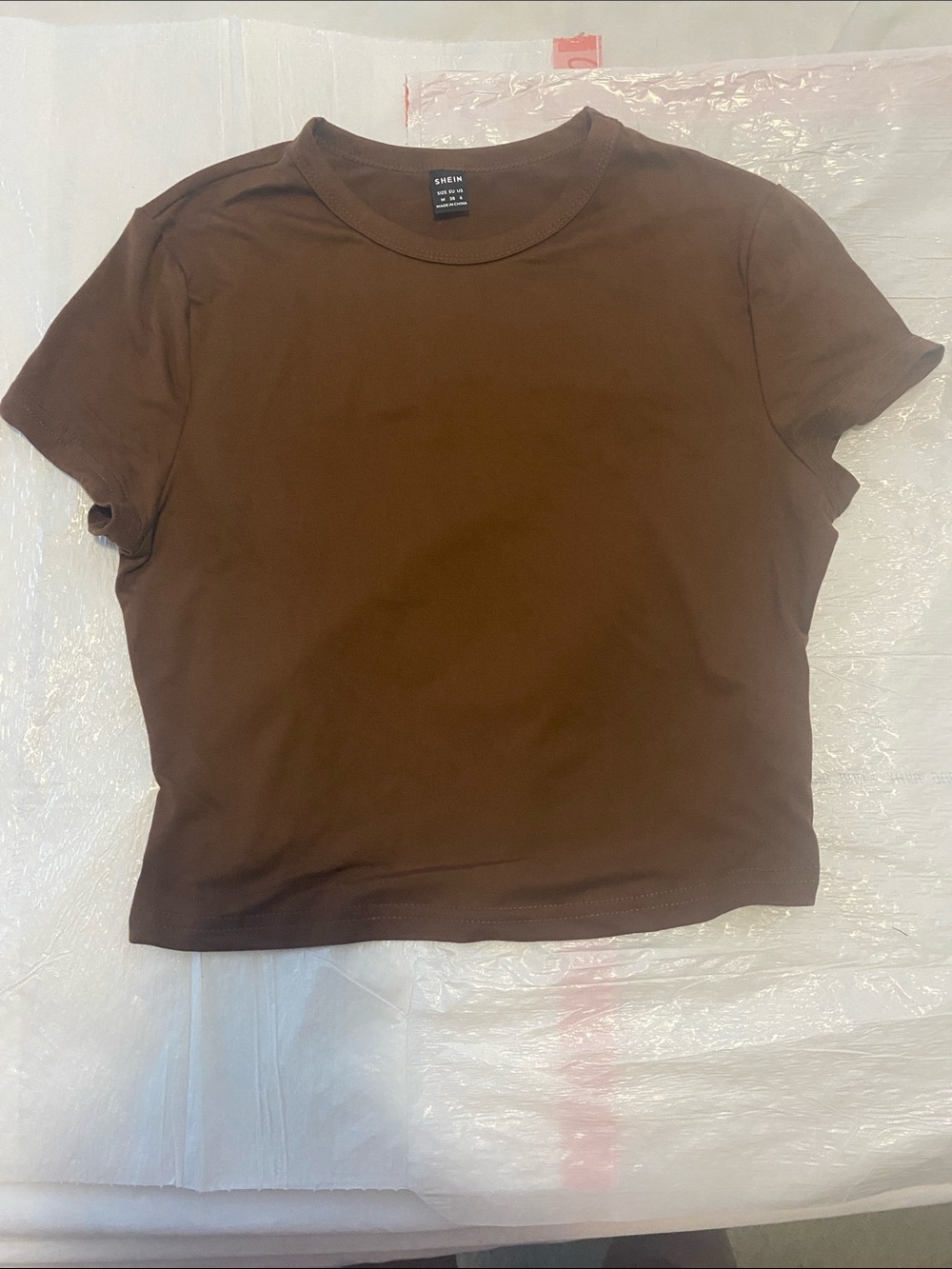 SHEIN Brown Cropped Crewneck Short Sleeve Tee